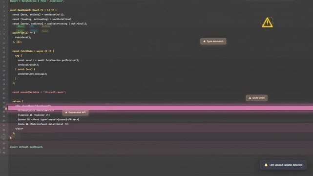 Close up of software developer writing code in a dark mode integrated development environment
