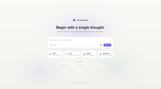 A workspace with AI-based tips. A search bar for prompts or questions for communicating with artificial intelligence ​​assistant. Minimalist search bar design. Workspace with AI assistant. Vector