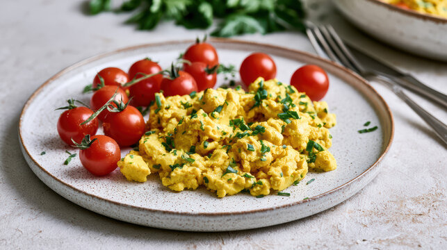 modern plant-based egg scramble in a stylish plate
