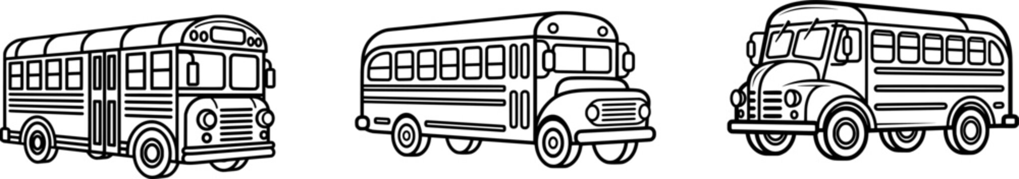 A vintage school bus with a flat-nose design is depicted in a minimalist, flat vector style, isolated on a pure white background without any shadows or additional elements