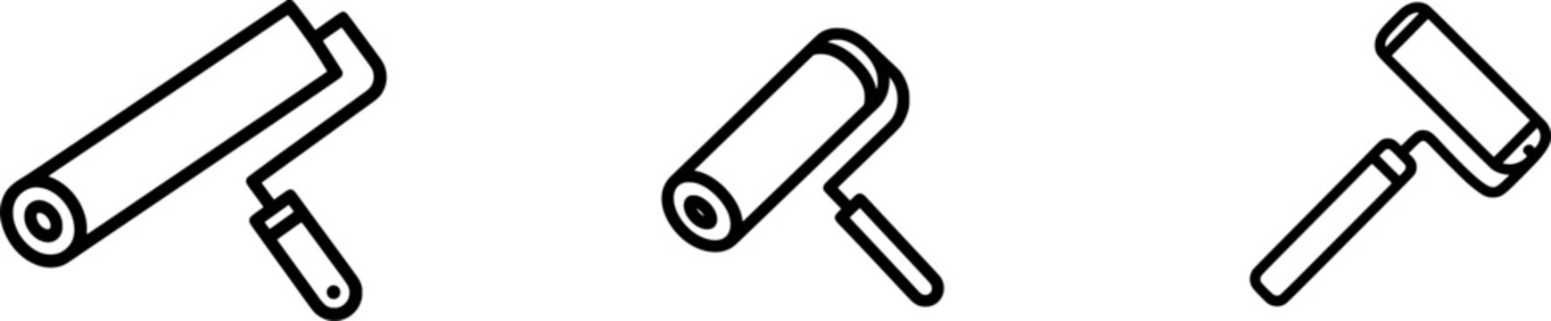 A minimalist black outline icon of a wall paint roller with thick uniform lines, isolated on a pure white background, showcasing the tools design for efficient painting tasks