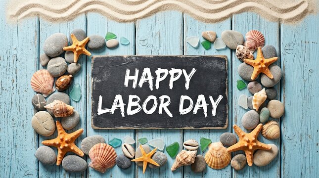 Happy labor day seashells starfish beach decor for september holiday celebrations