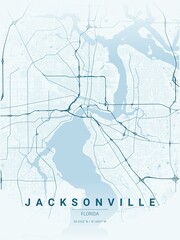 Obraz premium Modern Jacksonville City Map Poster Design, Ocean Style Urban Street Grid Cartography