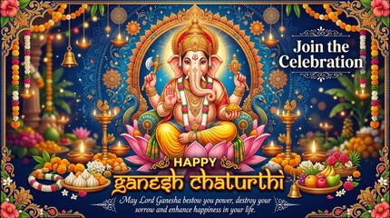 Obraz premium Lord Ganesha , Ganesh festival illustration of Lord Ganpati background for Ganesh Chaturthi festival of India