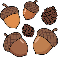 Cute acorns and pinecones autumn forest collection © YONIGOODS