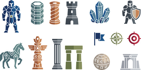 Fantasy Adventure Game Icons Flat Vector Collection with Medieval Objects and Magical Symbols © Liton