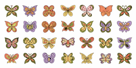 Hand Drawn Butterflies Collection On White Background © Songita