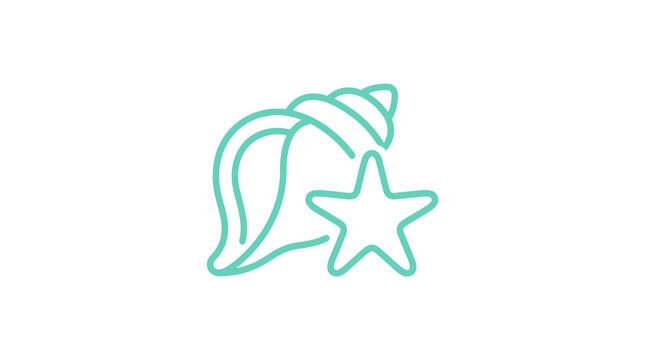 Simple teal seashell and starfish outline icon.
