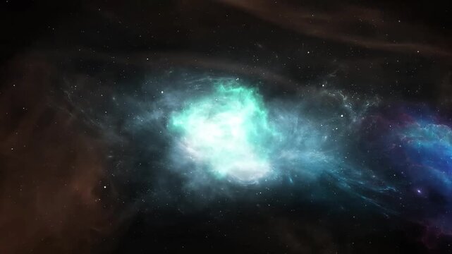 High-quality 4K animation of a glowing green nebula surrounded by cosmic dust and stars.