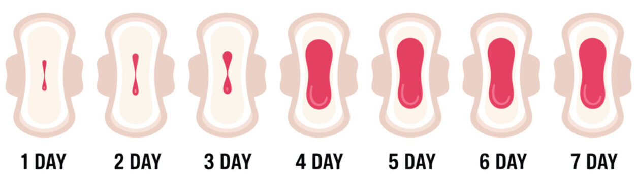 Menstrual sanitary pad icon set vector illustration featuring feminine hygiene product for period care, women's health, and medical vector designs