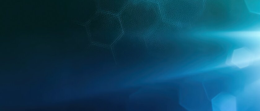 Abstract network of hexagonal shapes in blue and green light