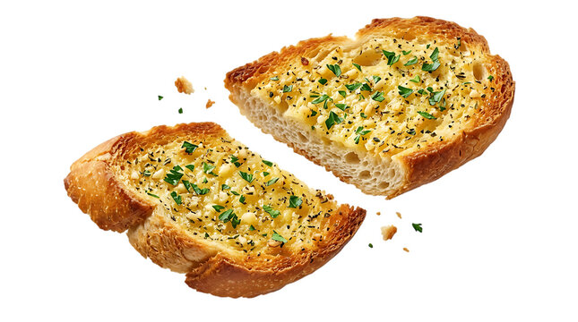 Garlic bread slices isolated on transparent background appetizing italian cuisine