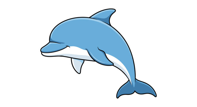 Cartoon dolphin illustration with white belly on a white background