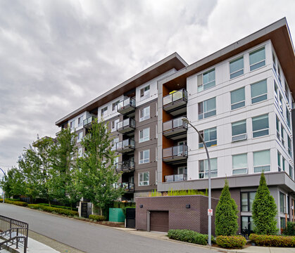 Panoramic View of Modern Multi-Story Apartment and Office Building