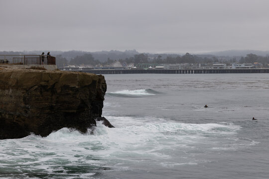 Cliff rock collapse at Steamer Lane, Santa Cruz, California, USA