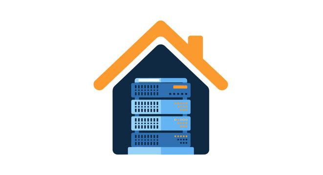 Home Server Illustration with Rack inside a House, Concept for Data Storage, NAS, Private Cloud, and Residential IT Infrastructure