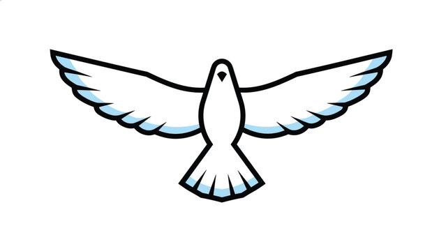 Symmetrical vector icon of a flying white dove with spread wings depicted in a clean flat graphic design style.
