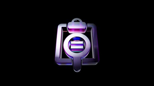 Shiny 3d clipboard icon with a magnifying glass search symbol isolated on a black background 3D Icon