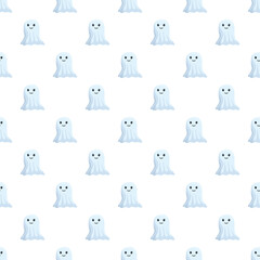 Naklejka premium Cute ghost characters creating a seamless repeating pattern for holiday design