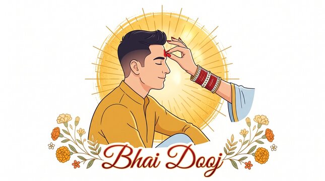 Sister Applying Tilak on Brother's Forehead for Bhai Dooj