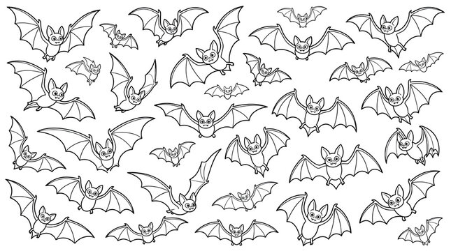 Spooky halloween bat swarm black and white vector illustration for fall decor