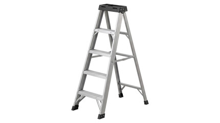 Industrial step ladder with black top platform for home repairs isolated on transparent background png. © Isolated_png