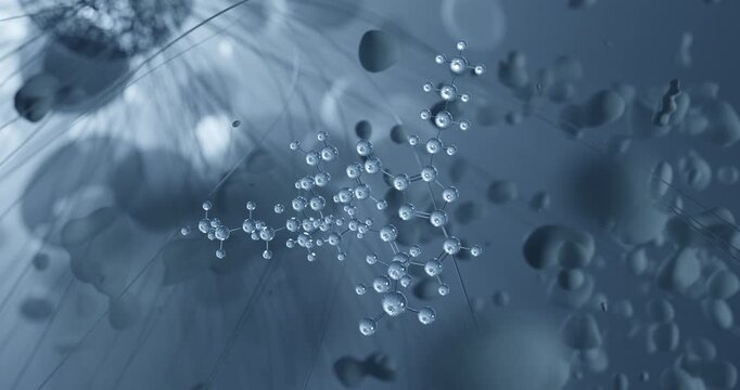Dronedarone rotating molecular structure, 3d ball-and-stick model, looped video antiarrhythmic drug
