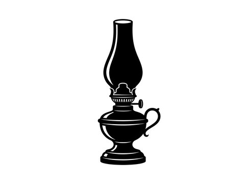 Vintage Kerosene Oil Lamp Silhouette Isolated on White Background for Antique Lighting Design