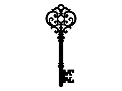 Black vintage skeleton key silhouette graphic design illustration on isolated white background