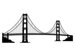 Fototapeta premium Black silhouette of the famous suspension bridge in San Francisco on a white background vector illustration
