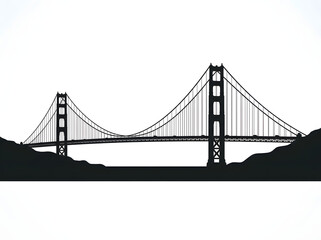 Fototapeta premium Black silhouette of the famous Golden Gate bridge in San Francisco isolated on a white background