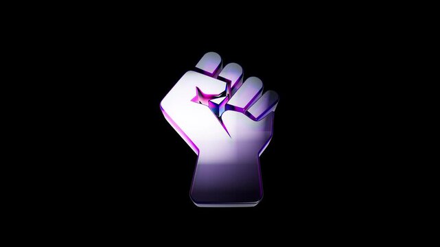 Shiny metallic fist symbol raised up in a sign of strength and protest on a dark background 3D Icon