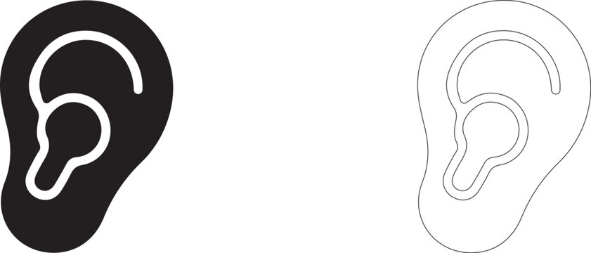 Human ear vector icon filled and outline, auditory perception and active listening symbol.