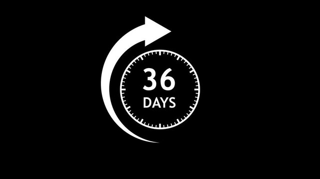 White Circular Arrow Animation with 36 Days Counter on Black Background