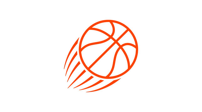 Fast moving red basketball line art icon.