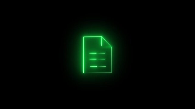 Neon document file icon paper page report text office data record folder interface concept,
