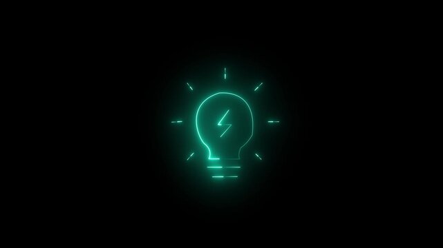 Neon light bulb icon set as a symbol of ideas and inspiration. Symbol of creative thinking, innovation and solutions. Business concept, neon icon animation video.