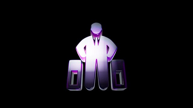 Shiny metallic businessman icon standing between two server towers 3D Icon