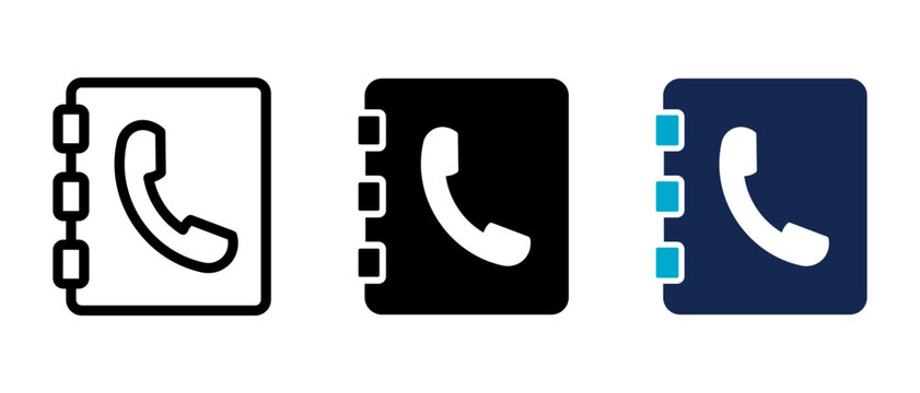 Phonebook icons, Contact directory and telephone number database symbol. Call list, address book sign. Transparent PNG and vector set
