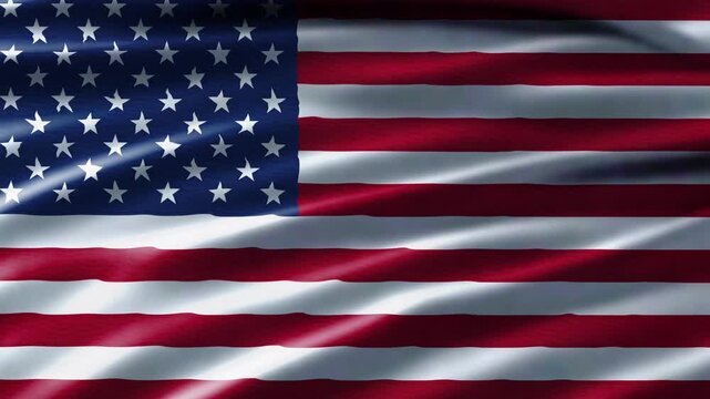 Full Frame United States Flag Waving Looping Motion, United States National Flags Fill The Screen Fabric Rippling Animation 4K
