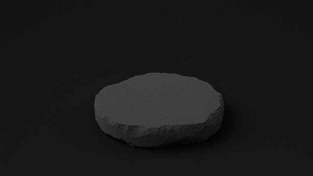 Minimalist dark gray stone podium on a dark background for product presentation. 3d rendering illustration not AI