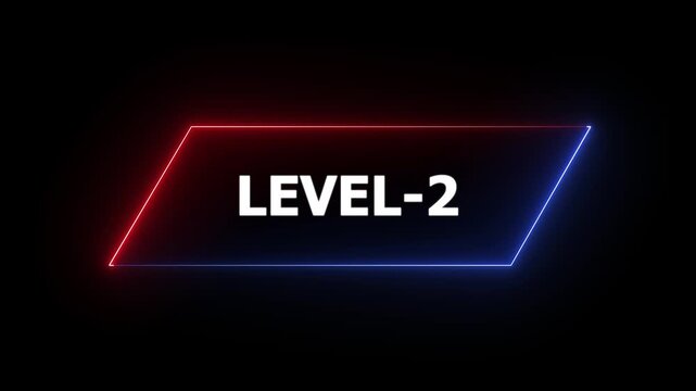 Glowing neon Level-02 text animation on black background. Game concept next level. Level Up text in the neon frame . Neon level up text animation .4k video.
