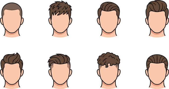 Male Hairstyle Avatar Icons Collection with Modern Haircuts and Faceless Character Head Illustrations