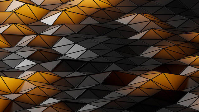 Abstract luxury dark and gold low poly background. Premium 3D geometric polygonal texture. 3d rendering illustration not AI
