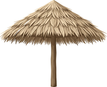 Traditional thatched beach umbrella, tropical straw parasol isolated rustic shelter vector illustration for summer recreation