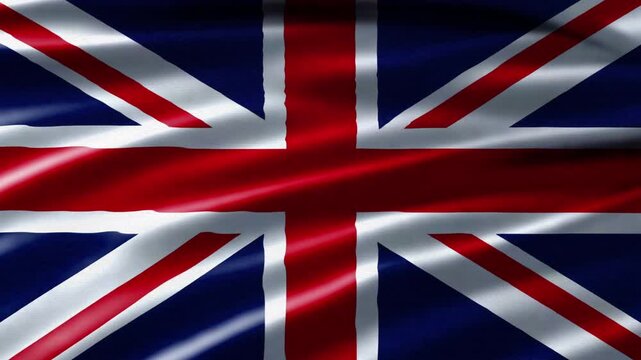 Realistic United Kingdom Flag Waving Looping Background, United Kingdom Flags Fill The Screen Fabric Rippling 4K