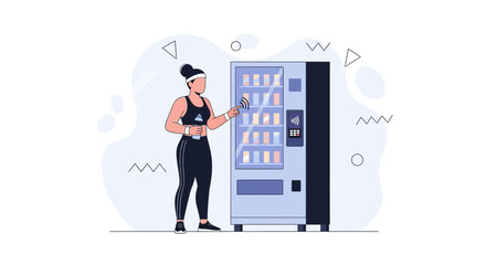 Obraz premium Woman in Sportswear Using Smart Vending Machine for Healthy Snacks and Drinks After Workout