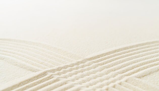 Japanese Dry Garden Texture Concept. Zen sand garden with neatly raked patterns in fine white sand