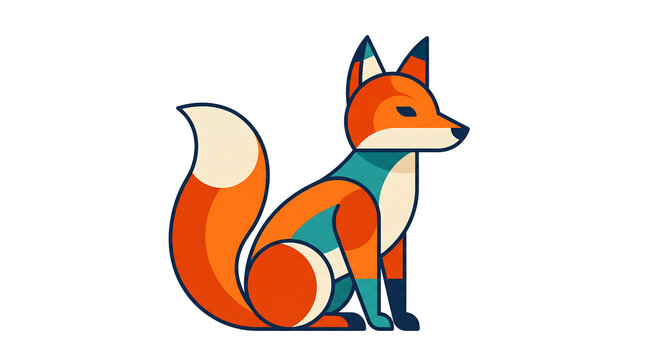 Fox animal character in geometric line art style for logo mascot.