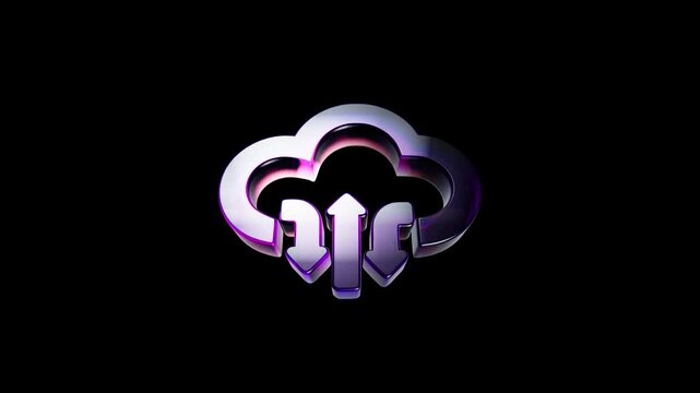 Shiny metallic cloud icon with arrows for cloud computing and data transfer 3D Icon